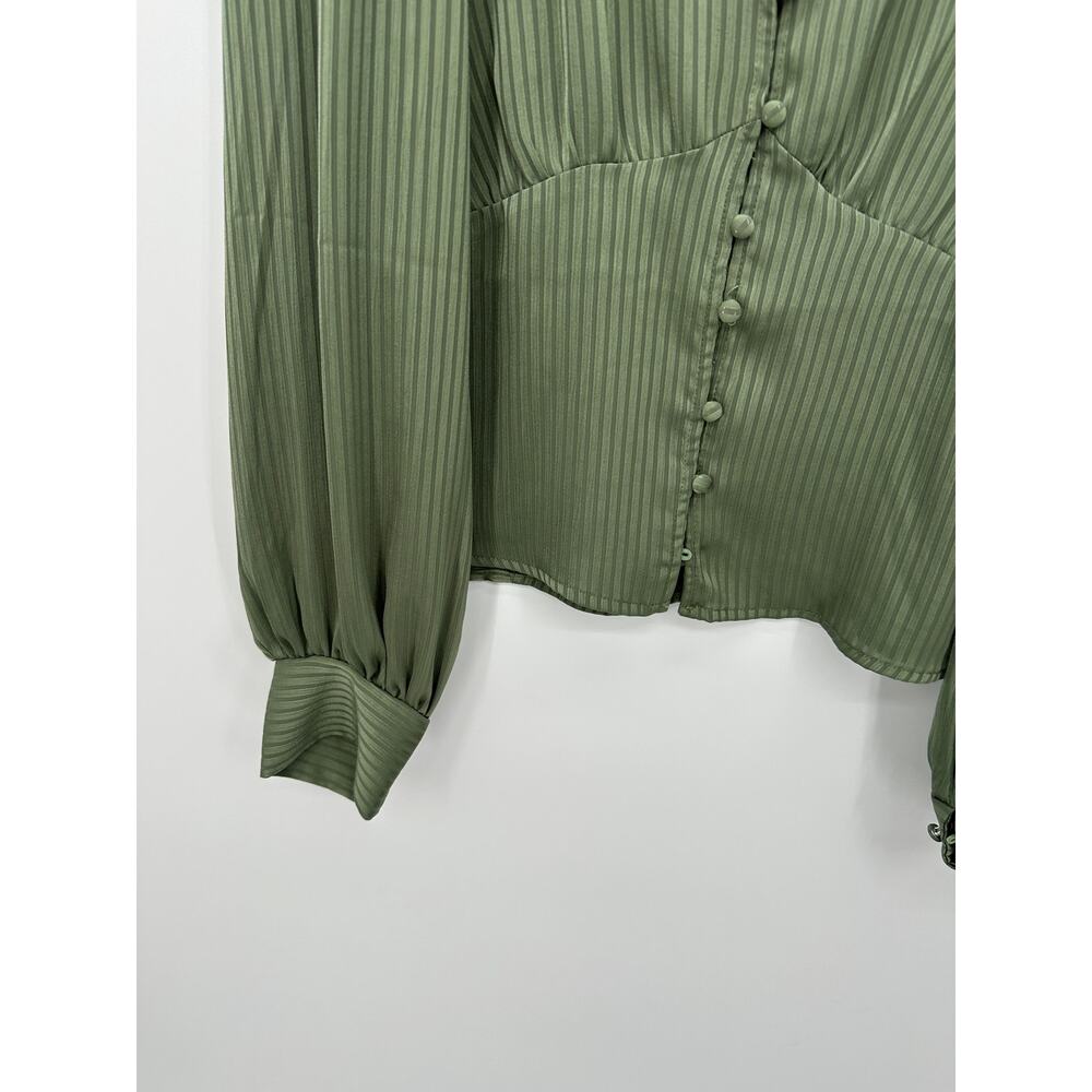 Promesa Womens Green Satin Button Front Top‎ Size S Coquette Forest Fairy - Picture 3 of 8